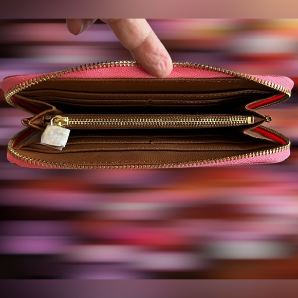 TORY BURCH NEW PEBBLED LEATHER ZIP ROBINSON CONTINENTAL pink christmas gift - Picture 6 of 8